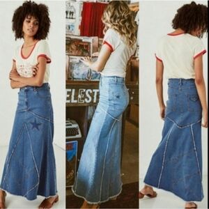 Spell and the gypsy collective Ashbury patchwork denim maxi skirt in indigo